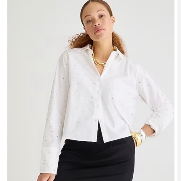 NWT J. Crew Cropped Garçon Shirt with Crystals Button Down Collared Size 8 - Picture 1 of 9